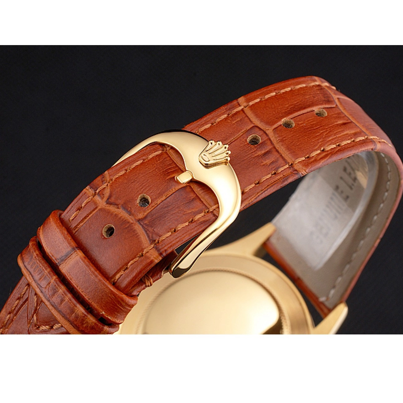 Good Copy Rolex Watches Light Brown Case Leather Dial Swiss Gold Gold Rolex Datejust Strap 0613